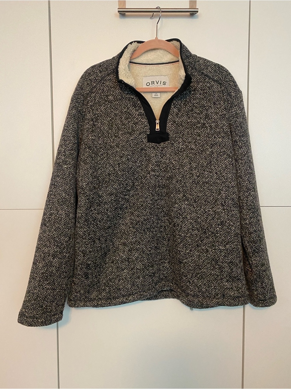Orvis Men's Gray Quarter-Zip Sherpa-Lined Sweater L